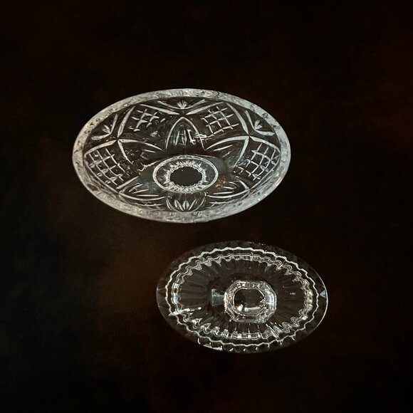 Vintage Shannon Crystal Footed Oval Cut Glass Candy Sugar Dish With Lid - Picture 10 of 11